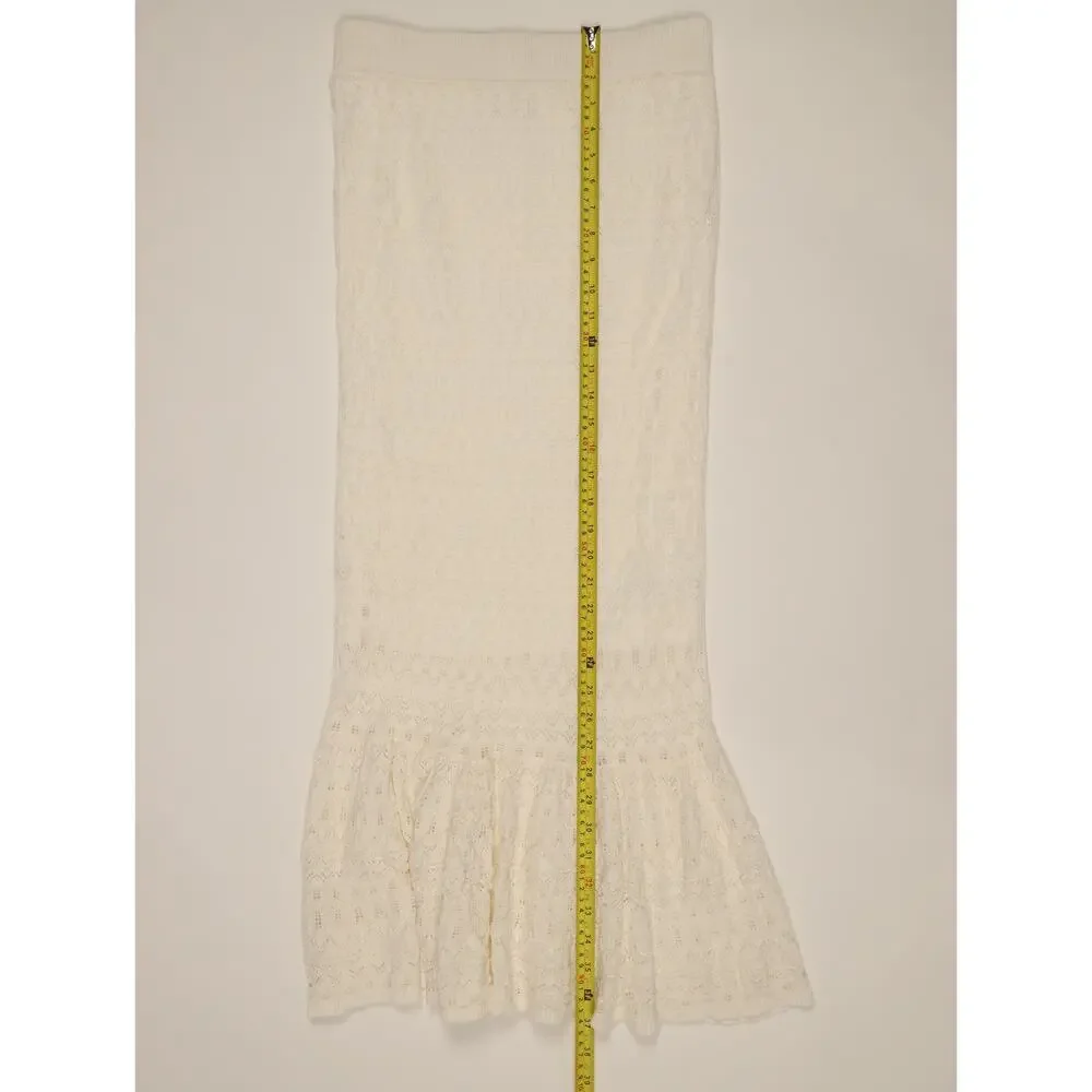 House of Harlow 1960 Ivory Crochet Knit Maxi Skirt Tiered Boho Resort Festival M